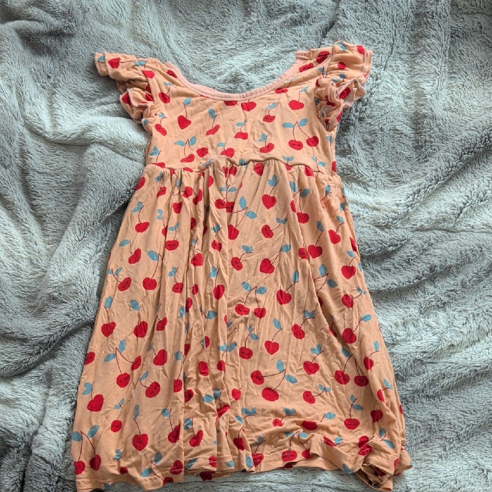 Little Sleepies Peach Dress with Red and Blue Hearts And Cherries